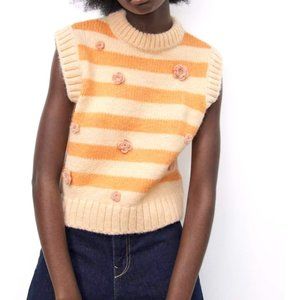 Zara Creamsicle Orange Strip Sweater Vest